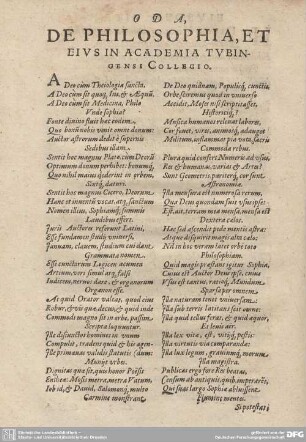 ODA, DE PHILOSOPHIA, ET EIUS IN ACADEMIA TUBINGENSI COLLEGIO.
