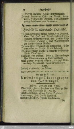 Hochfürstl-Auswärtige Obervogteyen und Beamtungen