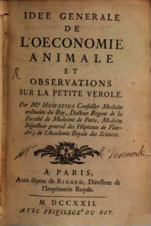 Idée generale de l'Oeconomie animale