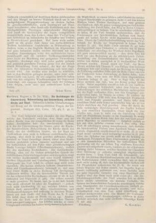 89-90 [Rezension] Martens, Wilh., Die Beziehungen der Ueberordnung, Nebenordnung und Unterordnung zwischen Kirche und Staat. Historisch-kritische Untersuchungen mit Bezug auf die kirchenpolitischen Frgaen der Gegenwart