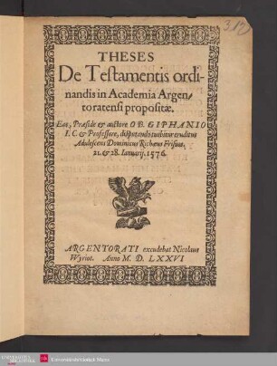 Theses de testamentis ordinandis : in academia Argentoratensi propositae