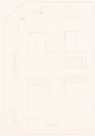 Baukonstruktive Zeichnungen Fenster, Heizkörper: Aufrisse Fenster (-laden) und Sturz, Schnitt Fassade, Heizkörper, Details, Maßstabsleiste