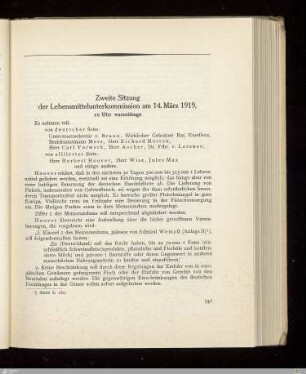 Zweite Sitzung der Lebensmittelunterkommission am 14. März 1919