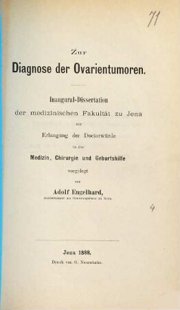 Zur Diagnose der Ovarientumoren : Inaug.-Diss. d. Univ. Jena