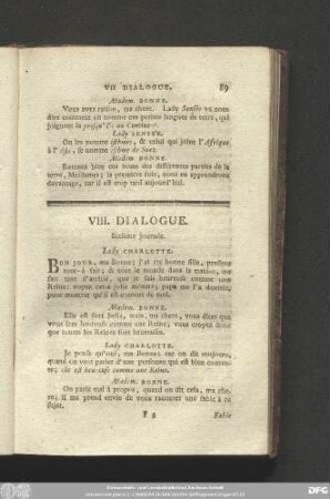 VIII. Dialogue. Sixième journèe.