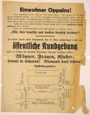 Anonymer prodeutscher Aufruf an die deutsch- und polnischsprechenden Einwohner Oppelns zur öffentlichen Massenkundgebung