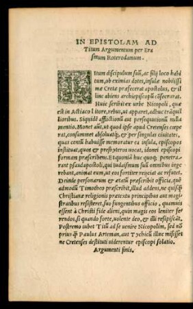 In Epistolam ad Titum Argumentum per Erasmum Roterodamum.
