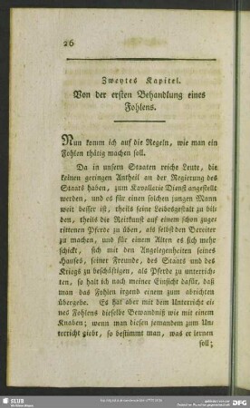 Zweytes Kapitel. Von der ersten Behandlung eines Fohlens