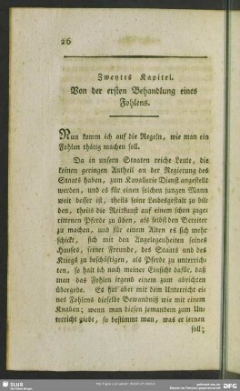 Zweytes Kapitel. Von der ersten Behandlung eines Fohlens