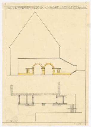 Schloss Erxleben Umbau I: Umbau des Zugangs zur Kirche: Ansicht und Grundriss 1:100