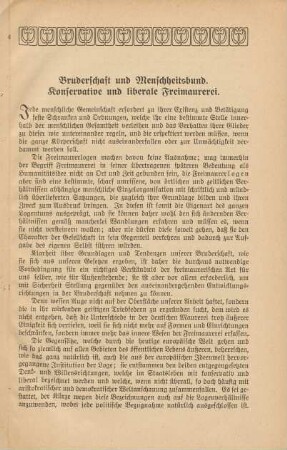 Bruderschaft und Menschheitsbund. Konservative und liberale Freimaurerei