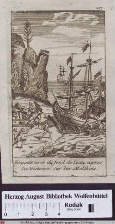 Eine Fregatte wird aus dem Meer an Land gezogen, nach dem Sieg über die Malteser.