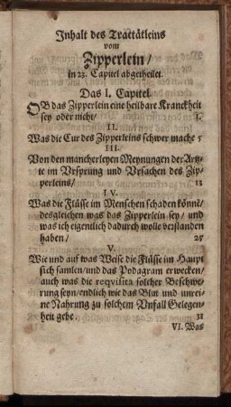 Inhalt des Tractätleins vom Zipperlein, in 23. Capitel.