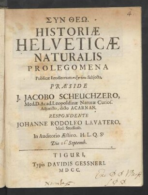 Historiae Helveticae Naturalis Prolegomena