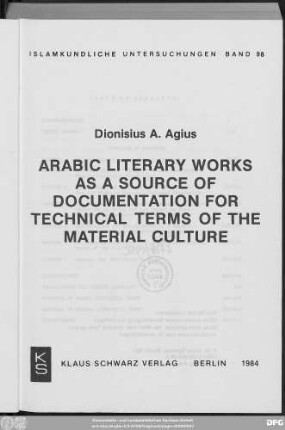 Arabic literary works as a source of documentation for technical terms of the material culture