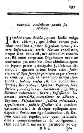 Universalis Pandectarum partitio seu distributio
