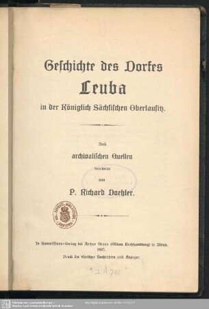 Geschichte des Dorfes Leuba in der königlich sächsischen Oberlausitz