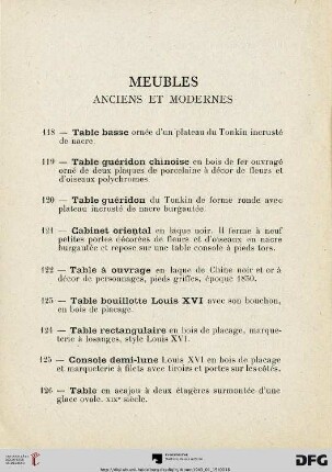 Meubles anciens et modernes (Nr. 118-148)