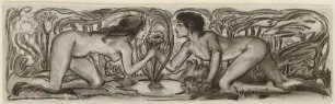 Zierleiste - Mädchen und Knabe mit Blume (Entwurfszeichnung für Zeitschrift "Pan")
