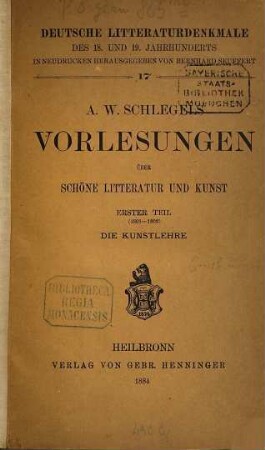 Vorlesungen über schöne Literatur und Kunst, 1 = 17