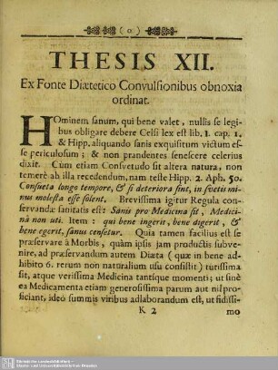 Thesis XII. Ex Fonte Diaetico Convulsionibus obnoxia ordinat