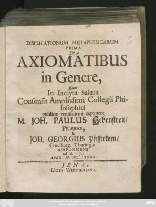 Disputationum Metaphysicarum Prima De Axiomatibus in Genere
