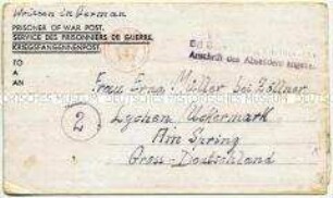 Kriegsgefangenenpost aus britischer Kriegsgefangenschaft im Lager 67 PW Camp, Sandyhillock-Camp - Personenkonvolut
