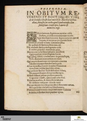 Threnodia, In Obitum Reverendi Et Doctissimi Viri
