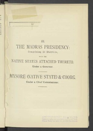 III. The Madras Presidency