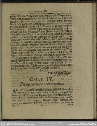 Casus IV. Poena curiam profanantis