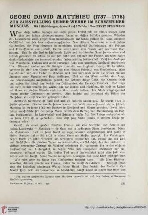 3: Georg David Matthieu (1737-1778) : Zur Ausstellung seiner Werke im Schweriner Museum