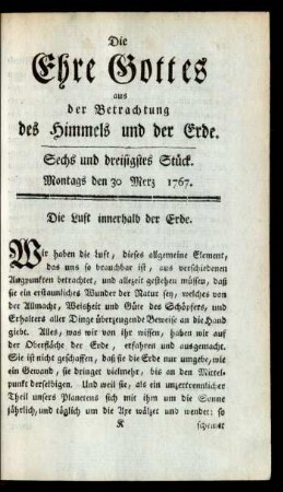 Sechs und dreisigstes Stück. Montags den 30 Merz 1767