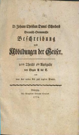 D. Johann Christian Daniel Schrebers ... Beschreibung der Gräser nebst ihren Abbildungen nach der Natur. 2
