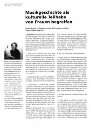 Musikgeschichte als kulturelle Teilhabe von Frauen begreifen : Renate Brosch im Gespräch mit der Musikwissenschaftlerin Susanne Rode-Breymann