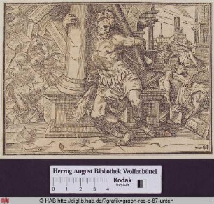 Samson reißt die Säulen im Haus der Philister ein.