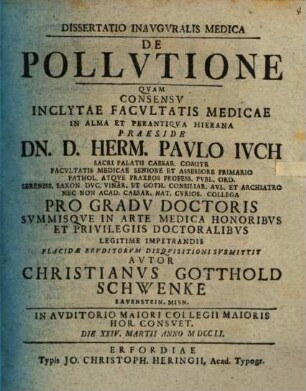 Dissertatio Inavgvralis Medica De Pollvtione
