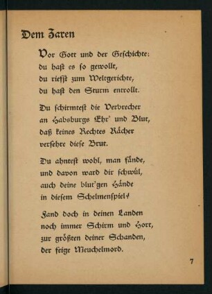 7-16, Dem Zaren - Deutsche Zuversicht