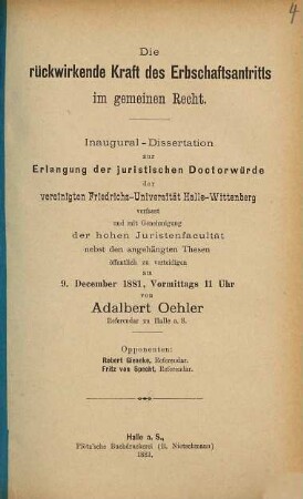 Die rückwirkende Kraft des Erbschaftsantritts im gemeinen Recht