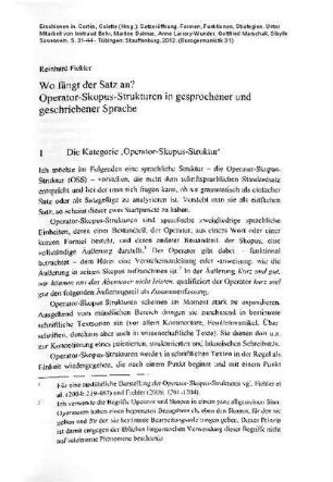 Wo fängt der Satz an? Operator-Skopus-Strukturen in gesprochener und geschriebener Sprache