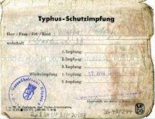 Bescheinigung über eine Typhus-Schutzimpfung