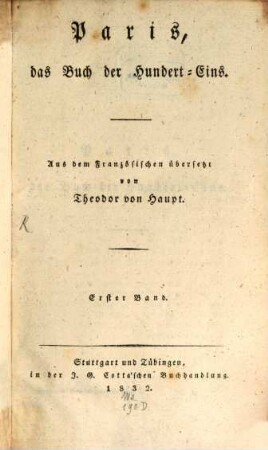 Paris, das Buch der Hundert-Eins. 1. (1832)