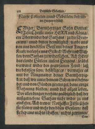 Kurtze Collecten unnd Gebetlein/ betrübten Hertzen tröstlich.