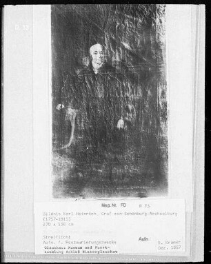 Carl Heinrich III. Graf von Schönburg : Bildnis von Carl Heinrich III. Graf von Schönburg-Wechselburg (1757-1815). Streiflicht, Aufnahme für Restaurierungszwecke, entstanden in den Staatlichen Kunstsammlungen Dresden