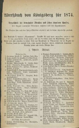 Verzeichnis der bewohnten Straßen und jedes einzelnen Hauses, mit Angabe namhafter Bewohner desselben und des Eigenthümers.