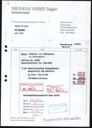 Firmenbriefkopf Friedhelm Weber, Schlossermeister