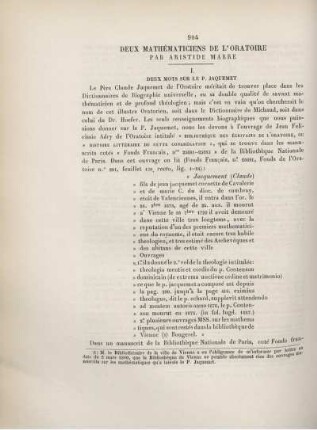 Deux mathématiciens de l'oratoire.