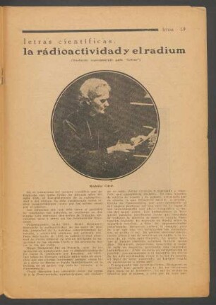 La rádioactividad y el radium : Letras científicas