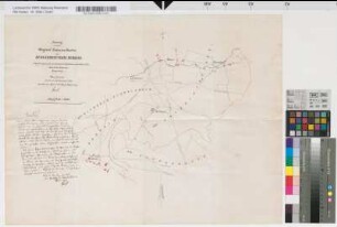 Auszug aus den Originalkatasterkarten der Bürgermeisterei Merheim [Weg von Merheim über Mielenforst nach Strunden]. Angefertigt durch den Geometer Bergerhof, nach der Katasteraufnahme v. J. 1825. Pro extractu: Köln, den 20. Dez. 1851. Das Katasterbüro d. Kgl. Reg.