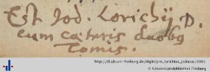 [Provenienz]: Lorichius, Jodocus