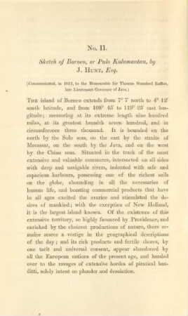 No. II. Sketch of Borneo, or Pulo Kamamantan, by J. Hunt, Esq.